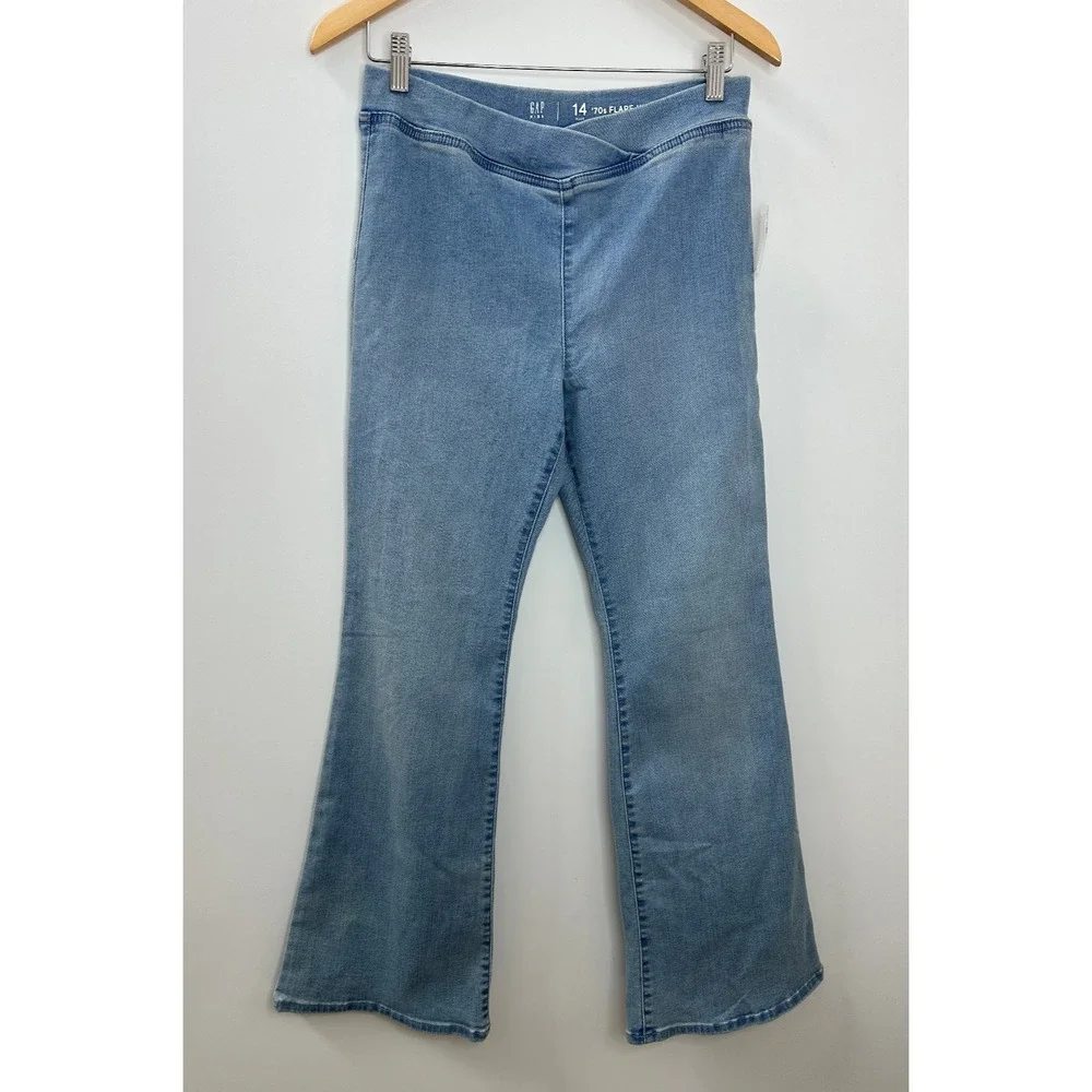 NWT GAP Kids High Rise Flare Jeggings Blue Denim Jean 14 Plus Light Wash Stretch